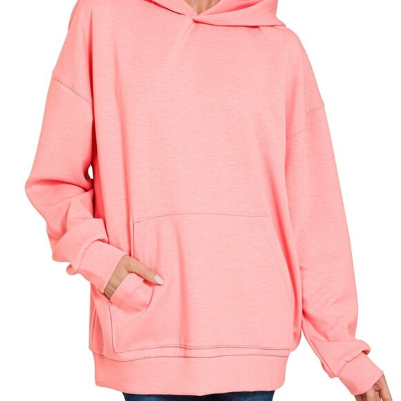 Zenana Oversized Scuba Hoodie with Kangaroo Pocket - Picture 1 of 3